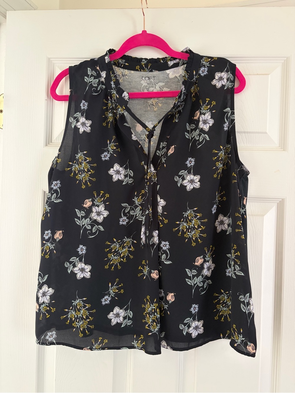 LOFT Navy Floral Sleeveless Tie-Neck Camisole